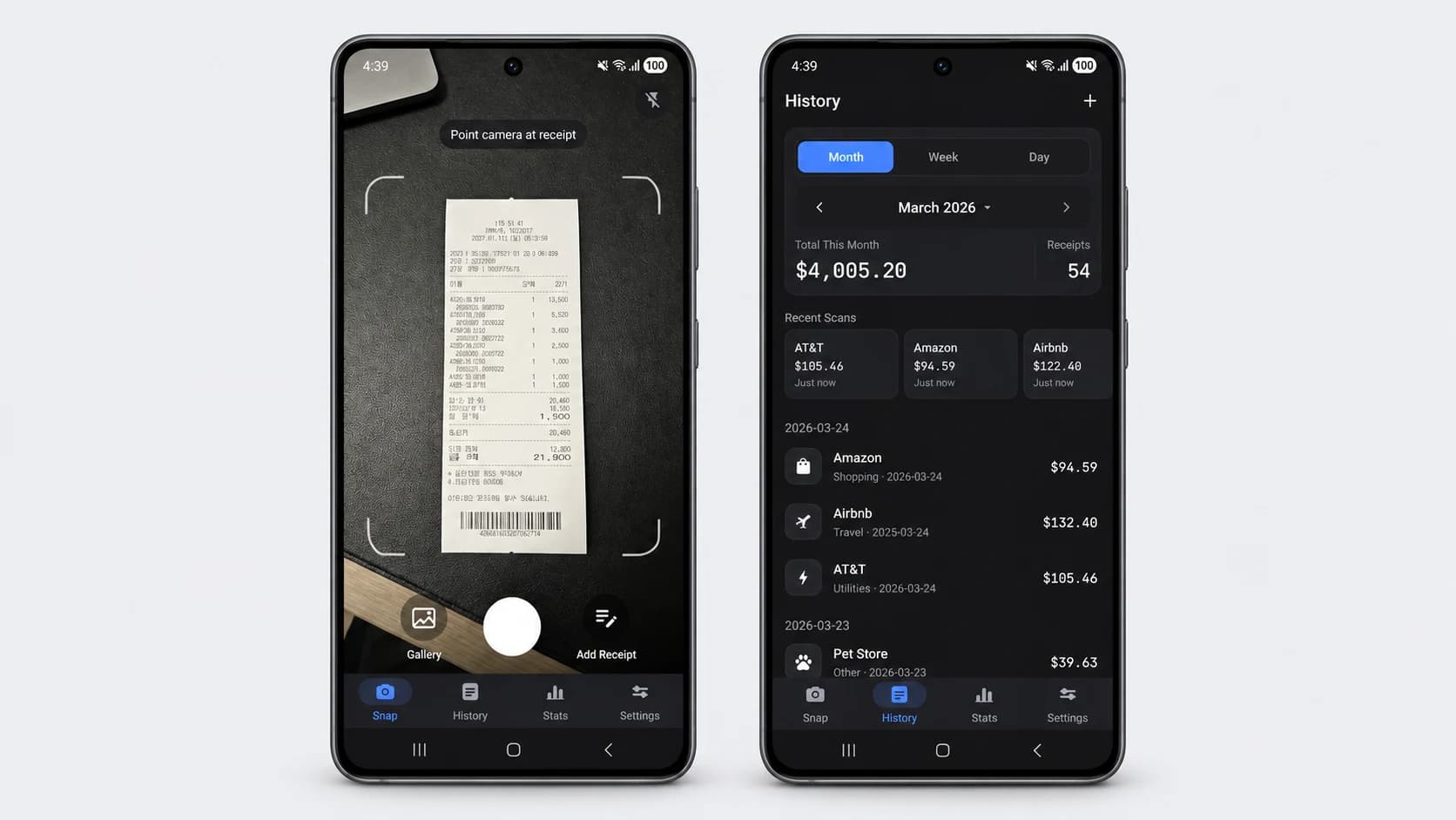 Receipt Snap 대표 화면